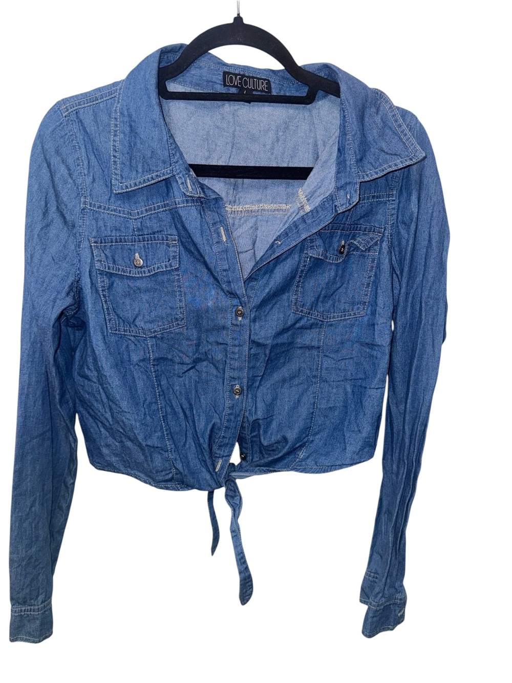 Love Culture Medium Blue Denim Tie-Front Shirt Jacket